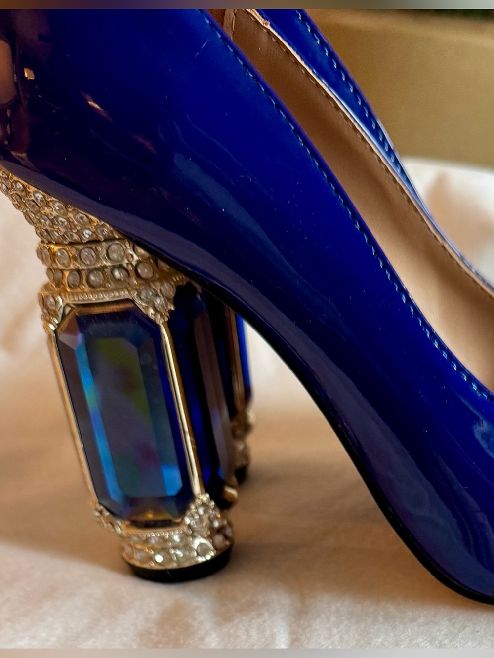 Janseven WICKED OZ Blue Patent Leather Pump Heel Emerald City Jeweled 6.5 Worn1X - Picture 7 of 7